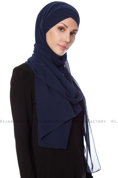 Mehtap - Marinblå Praktisk One Piece Chiffon Hijab