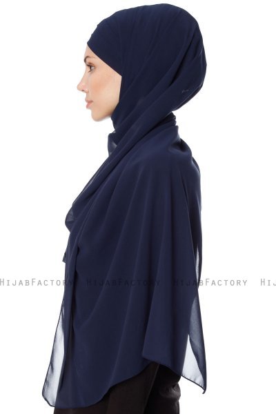 Mehtap - Marinblå Praktisk One Piece Chiffon Hijab