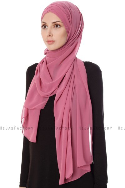 Mehtap - Mörkrosa Praktisk One Piece Chiffon Hijab