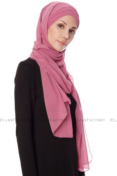 Mehtap - Mörkrosa Praktisk One Piece Chiffon Hijab