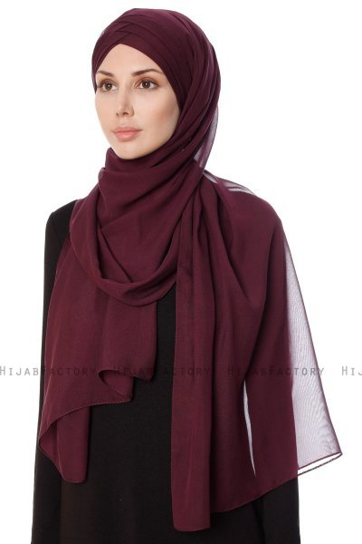 Mehtap - Plommon Praktisk One Piece Chiffon Hijab