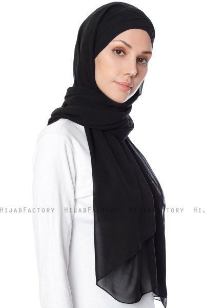 Mehtap - Svart Praktisk One Piece Chiffon Hijab