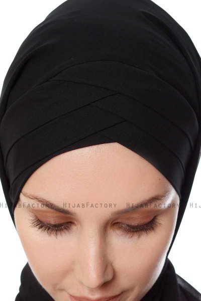 Mehtap - Svart Praktisk One Piece Chiffon Hijab