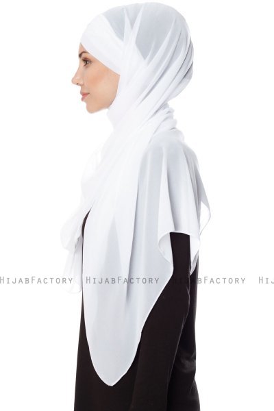 Mehtap - Vit Praktisk One Piece Chiffon Hijab