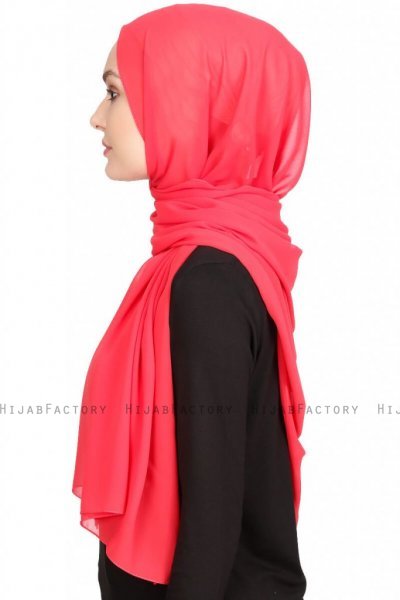 Merve Hallonröd Krep Chiffon Hijab 4A166c