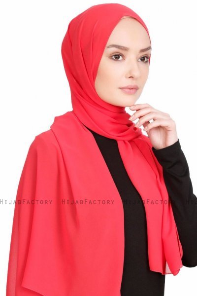 Merve Hallonröd Krep Chiffon Hijab 4A166d