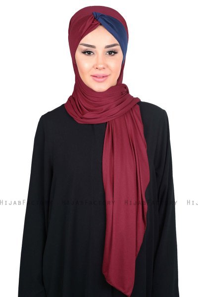 Mikaela - Bordeaux & Marinblå Praktisk Bumull Hijab
