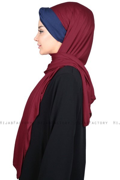 Mikaela - Bordeaux & Marinblå Praktisk Bumull Hijab