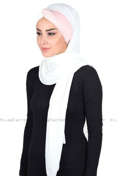 Mikaela - Creme & Gammelrosa Praktisk Bumull Hijab