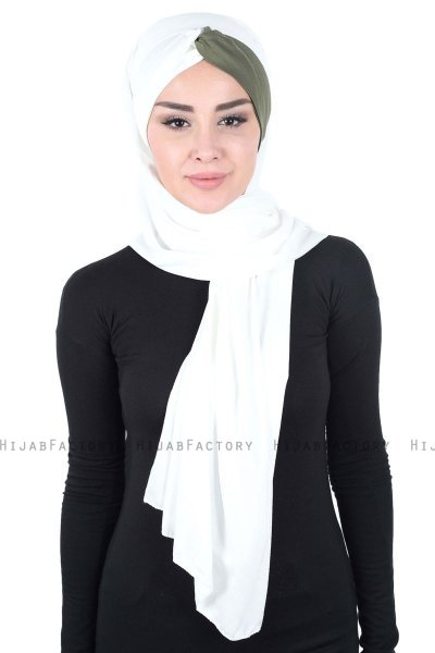 Mikaela - Creme & Khaki Praktisk Bumull Hijab