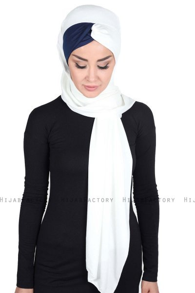 Mikaela - Creme & Marinblå Praktisk Bumull Hijab