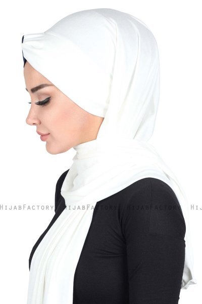 Mikaela - Creme & Marinblå Praktisk Bumull Hijab