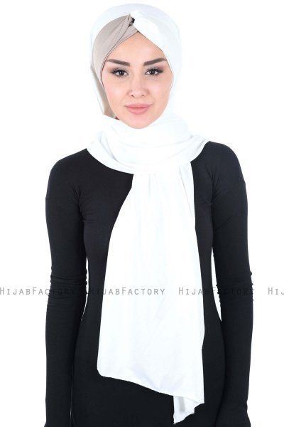 Mikaela - Creme & Taupe Praktisk Bumull Hijab