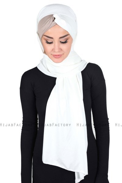 Mikaela - Creme & Taupe Praktisk Bumull Hijab