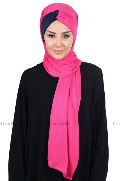 Mikaela - Fuchsia & Marinblå Praktisk Bumull Hijab