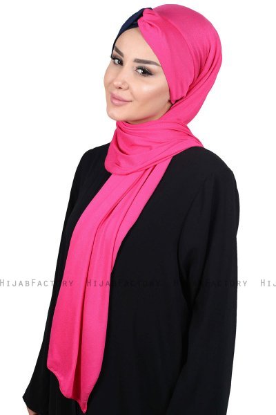 Mikaela - Fuchsia & Marinblå Praktisk Bumull Hijab