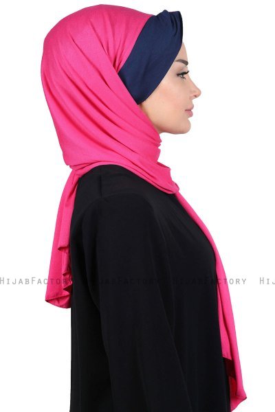 Mikaela - Fuchsia & Marinblå Praktisk Bumull Hijab