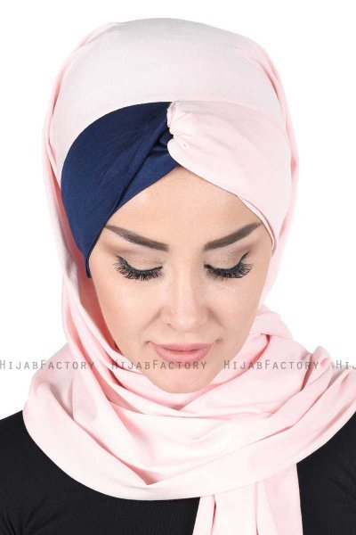 Mikaela - Gammelrosa & Marinblå Praktisk Bumull Hijab