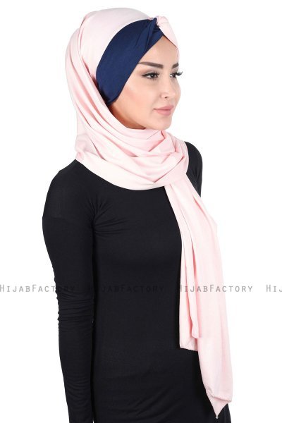 Mikaela - Gammelrosa & Marinblå Praktisk Bumull Hijab