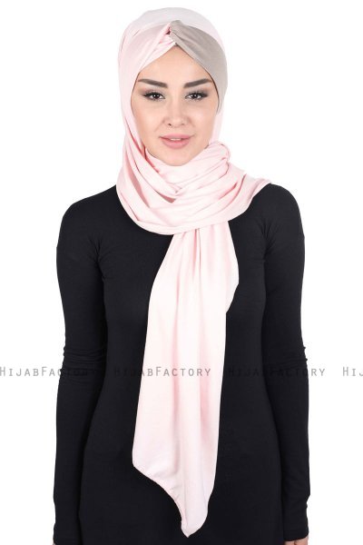 Mikaela - Gammelrosa & Taupe Praktisk Bumull Hijab