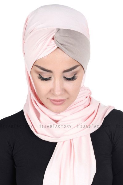 Mikaela - Gammelrosa & Taupe Praktisk Bumull Hijab