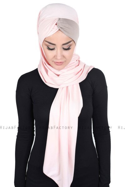 Mikaela - Gammelrosa & Taupe Praktisk Bumull Hijab