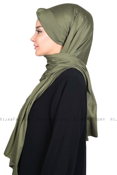 Mikaela - Khaki & Creme Praktisk Bumull Hijab