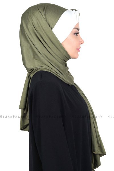 Mikaela - Khaki & Creme Praktisk Bumull Hijab