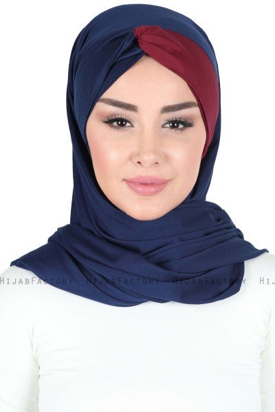Mikaela - Marinblå & Bordeaux Praktisk Bumull Hijab