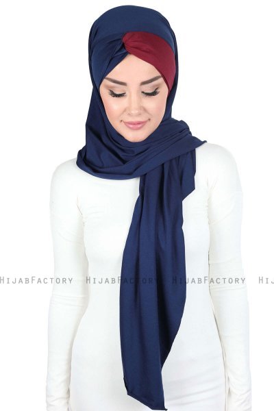 Mikaela - Marinblå & Bordeaux Praktisk Bumull Hijab