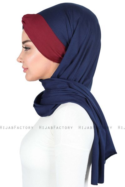 Mikaela - Marinblå & Bordeaux Praktisk Bumull Hijab