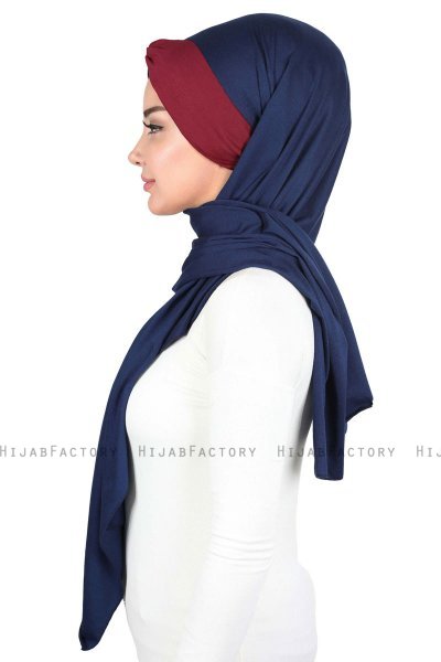 Mikaela - Marinblå & Bordeaux Praktisk Bumull Hijab