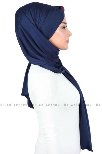 Mikaela - Marinblå & Bordeaux Praktisk Bumull Hijab