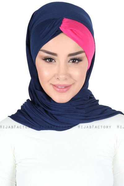 Mikaela - Marinblå & Fuchsia Praktisk Bumull Hijab