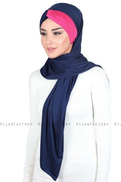 Mikaela - Marinblå & Fuchsia Praktisk Bumull Hijab