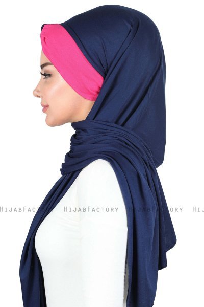 Mikaela - Marinblå & Fuchsia Praktisk Bumull Hijab