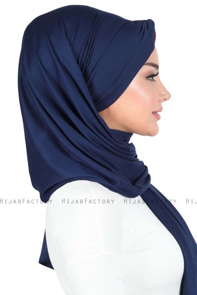 Mikaela - Marinblå & Fuchsia Praktisk Bumull Hijab