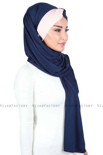 Mikaela - Marinblå & Gammelrosa Praktisk Bumull Hijab