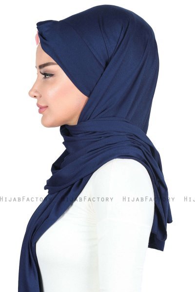 Mikaela - Marinblå & Gammelrosa Praktisk Bumull Hijab
