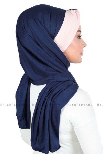 Mikaela - Marinblå & Gammelrosa Praktisk Bumull Hijab