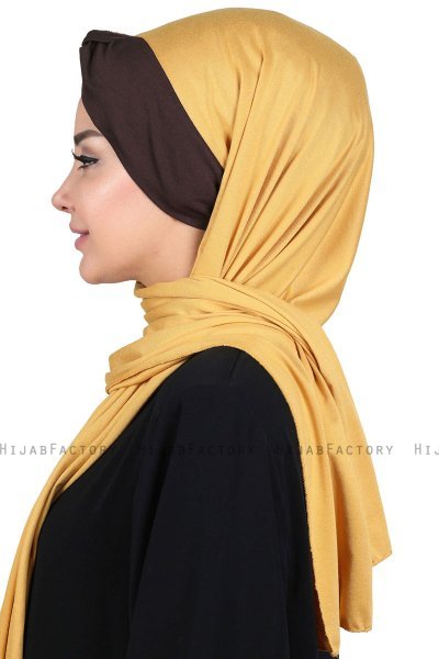 Mikaela - Senapsgul & Brun Praktisk Bumull Hijab