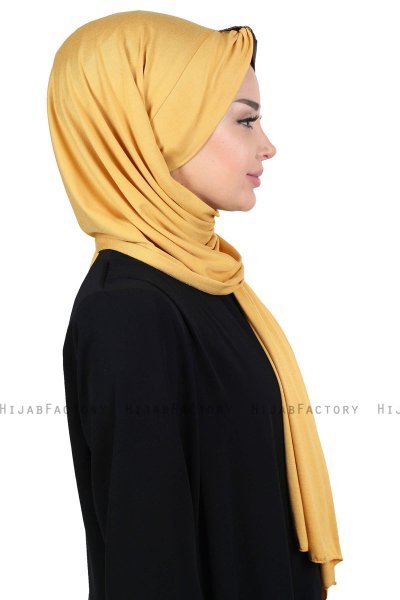 Mikaela - Senapsgul & Brun Praktisk Bumull Hijab