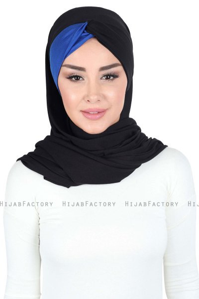 Mikaela - Svart & Blå Praktisk Bumull Hijab