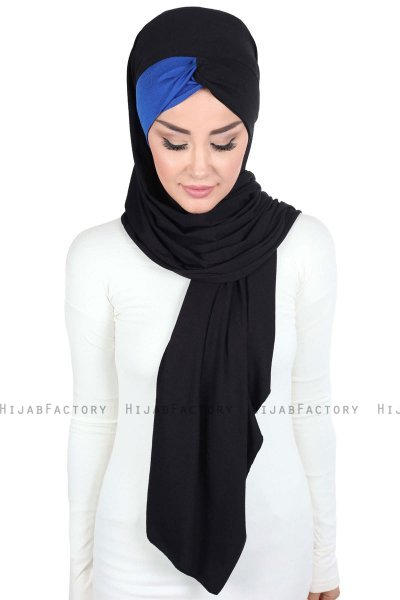 Mikaela - Svart & Blå Praktisk Bumull Hijab