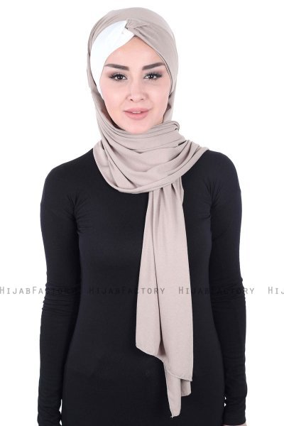 Mikaela - Taupe & Creme Praktisk Bumull Hijab