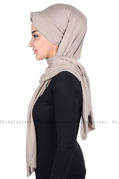 Mikaela - Taupe & Creme Praktisk Bumull Hijab