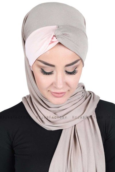 Mikaela - Taupe & Gammelrosa Praktisk Bumull Hijab