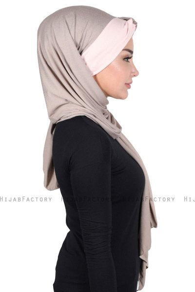 Mikaela - Taupe & Gammelrosa Praktisk Bumull Hijab