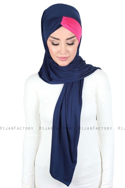 Mikaela - Marinblå & Fuchsia Praktisk Bumull Hijab