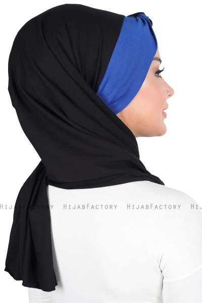 Mikaela - Svart & Blå Praktisk Bumull Hijab